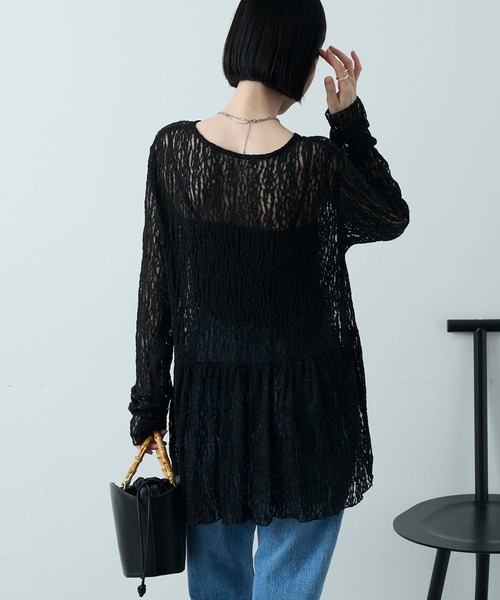 Aunely(オーネリー)の「【Aunely】華やぐシアーアソートレースペプラム プルオーバー<YOSOOIシリーズ>(Tシャツ/カットソー・レディース・オフホワイト/ピンク/アイボリー/ブラウン/ライトブルー/ブラック・L/M)」の22枚目の写真