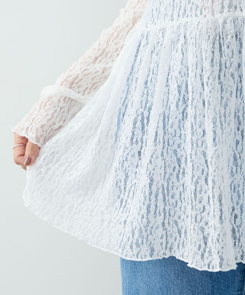 Aunely(オーネリー)の「【Aunely】華やぐシアーアソートレースペプラム プルオーバー<YOSOOIシリーズ>(Tシャツ/カットソー・レディース・オフホワイト/ピンク/アイボリー/ブラウン/ライトブルー/ブラック・L/M)」の17枚目の写真
