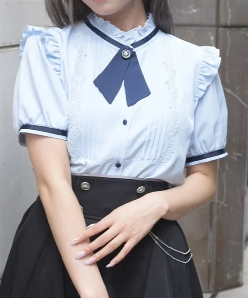 axes femme(アクシーズファム)の「タイセットピンタックBL(シャツ/ブラウス・レディース・サックスブルー/ホワイト/ブラック・MEDIUM)」の3枚目の写真