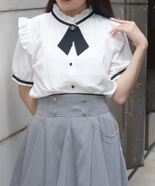 axes femme(アクシーズファム)の「タイセットピンタックBL(シャツ/ブラウス・レディース・サックスブルー/ホワイト/ブラック・MEDIUM)」の5枚目の写真