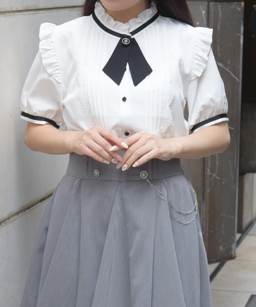 axes femme(アクシーズファム)の「タイセットピンタックBL(シャツ/ブラウス・レディース・サックスブルー/ホワイト/ブラック・MEDIUM)」の6枚目の写真