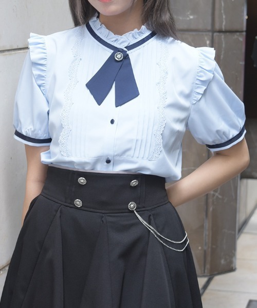 axes femme(アクシーズファム)の「タイセットピンタックBL(シャツ/ブラウス・レディース・サックスブルー/ホワイト/ブラック・MEDIUM)」の9枚目の写真