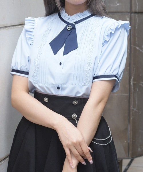 axes femme(アクシーズファム)の「タイセットピンタックBL(シャツ/ブラウス・レディース・サックスブルー/ホワイト/ブラック・MEDIUM)」の10枚目の写真