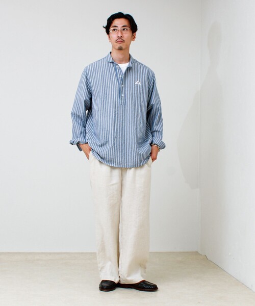 GEVACO(ゲバコ)の「【GEVACO/ゲバコ】丸襟プルオーバーシャツ(シャツ/ブラウス・メンズ・ベージュ/ネイビー・M/L)」の3枚目の写真