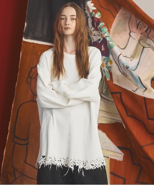 MAISON SPECIAL（メゾンスペシャル）の「《UNISEX》Destructive Damage Prime-Over Long Sleeve Waffle T-Shirt/デストロイダメージプライムオーバーロングスリーブワッフルTシャツ【MAISON SPECIAL/メゾンスペシャル】（Tシャツ/カットソー・メンズ・ホワイト/ブラック/レッド・1/2/0）」の2枚目の写真
