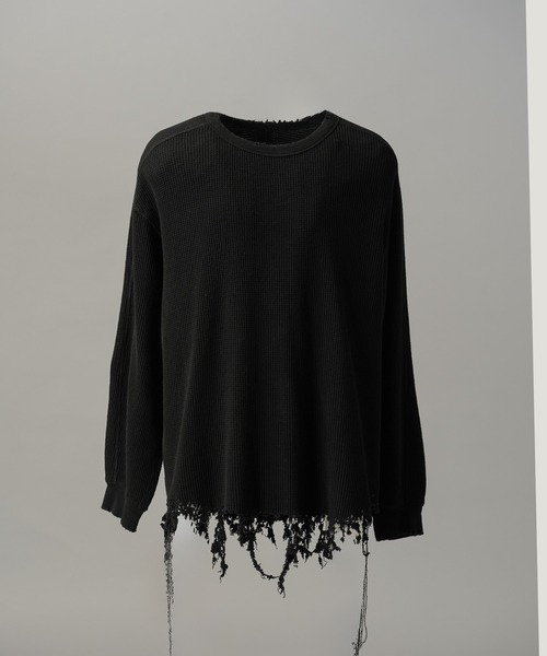 MAISON SPECIAL（メゾンスペシャル）の「《UNISEX》Destructive Damage Prime-Over Long Sleeve Waffle T-Shirt/デストロイダメージプライムオーバーロングスリーブワッフルTシャツ【MAISON SPECIAL/メゾンスペシャル】（Tシャツ/カットソー・メンズ・ホワイト/ブラック/レッド・1/2/0）」の21枚目の写真