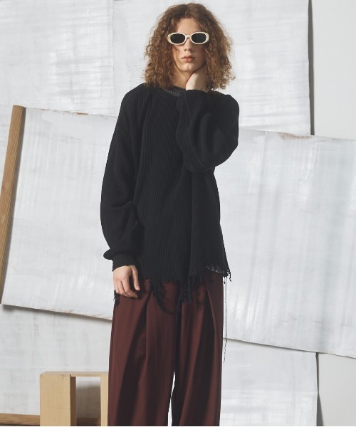 MAISON SPECIAL（メゾンスペシャル）の「《UNISEX》Destructive Damage Prime-Over Long Sleeve Waffle T-Shirt/デストロイダメージプライムオーバーロングスリーブワッフルTシャツ【MAISON SPECIAL/メゾンスペシャル】（Tシャツ/カットソー・メンズ・ホワイト/ブラック/レッド・1/2/0）」の15枚目の写真