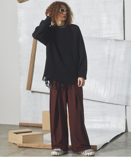 MAISON SPECIAL（メゾンスペシャル）の「《UNISEX》Destructive Damage Prime-Over Long Sleeve Waffle T-Shirt/デストロイダメージプライムオーバーロングスリーブワッフルTシャツ【MAISON SPECIAL/メゾンスペシャル】（Tシャツ/カットソー・メンズ・ホワイト/ブラック/レッド・1/2/0）」の7枚目の写真