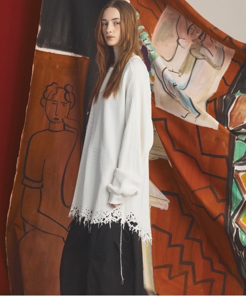 MAISON SPECIAL（メゾンスペシャル）の「《UNISEX》Destructive Damage Prime-Over Long Sleeve Waffle T-Shirt/デストロイダメージプライムオーバーロングスリーブワッフルTシャツ【MAISON SPECIAL/メゾンスペシャル】（Tシャツ/カットソー・メンズ・ホワイト/ブラック/レッド・1/2/0）」の13枚目の写真