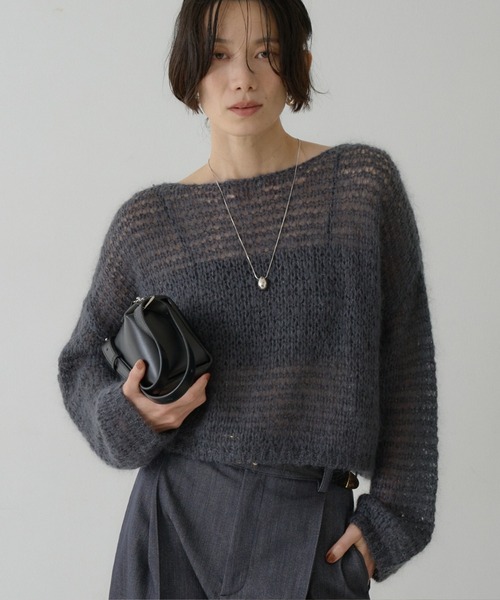 qualite(カリテ)の「シアーモヘアプルオーバー(ニット/セーター・レディース・オフホワイト/ベージュ/グレー・フリー)」の2枚目の写真
