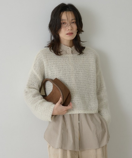 qualite(カリテ)の「シアーモヘアプルオーバー(ニット/セーター・レディース・オフホワイト/ベージュ/グレー・フリー)」の11枚目の写真