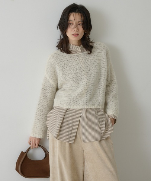 qualite(カリテ)の「シアーモヘアプルオーバー(ニット/セーター・レディース・オフホワイト/ベージュ/グレー・フリー)」の12枚目の写真