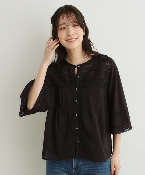 LAURA ASHLEY（ローラアシュレイ）の「【洗える／コットン100％】リバーレース テントスリーブブラウス（シャツ/ブラウス・レディース・ブラック/オフホワイト・38）」の2枚目の写真