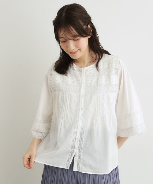 LAURA ASHLEY（ローラアシュレイ）の「【洗える／コットン100％】リバーレース テントスリーブブラウス（シャツ/ブラウス・レディース・ブラック/オフホワイト・38）」の14枚目の写真