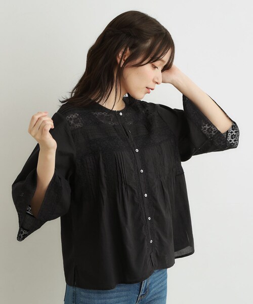 LAURA ASHLEY（ローラアシュレイ）の「【洗える／コットン100％】リバーレース テントスリーブブラウス（シャツ/ブラウス・レディース・ブラック/オフホワイト・38）」の8枚目の写真