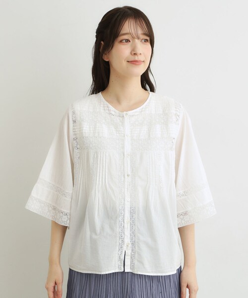 LAURA ASHLEY（ローラアシュレイ）の「【洗える／コットン100％】リバーレース テントスリーブブラウス（シャツ/ブラウス・レディース・ブラック/オフホワイト・38）」の12枚目の写真