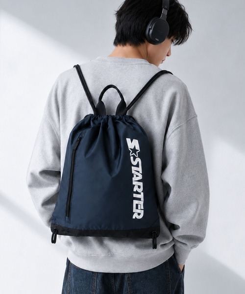 STARTER（スターター）の「【STARTER スターター】ナップサック 前面ファスナー  内ポケット付き 通学 部活 習い事（バックパック/リュック・メンズ・ブラック/ネイビー/グレー・FREE）」の3枚目の写真