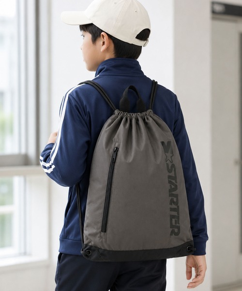 STARTER（スターター）の「【STARTER スターター】ナップサック 前面ファスナー  内ポケット付き 通学 部活 習い事（バックパック/リュック・メンズ・ブラック/ネイビー/グレー・FREE）」の19枚目の写真