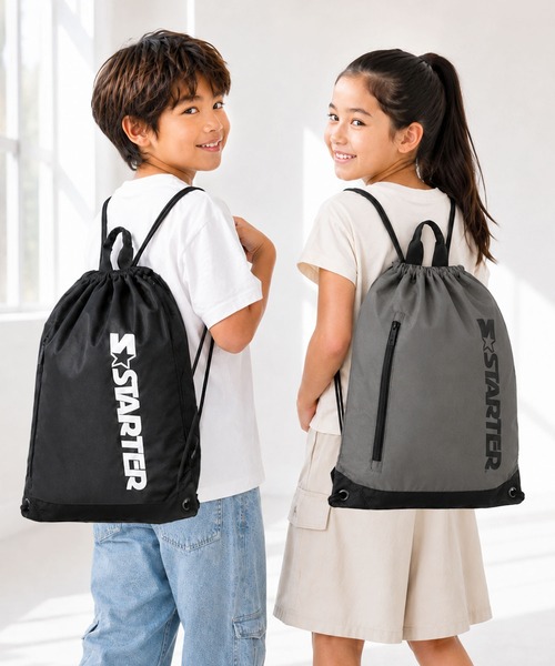STARTER（スターター）の「【STARTER スターター】ナップサック 前面ファスナー  内ポケット付き 通学 部活 習い事（バックパック/リュック・メンズ・ブラック/ネイビー/グレー・FREE）」の16枚目の写真