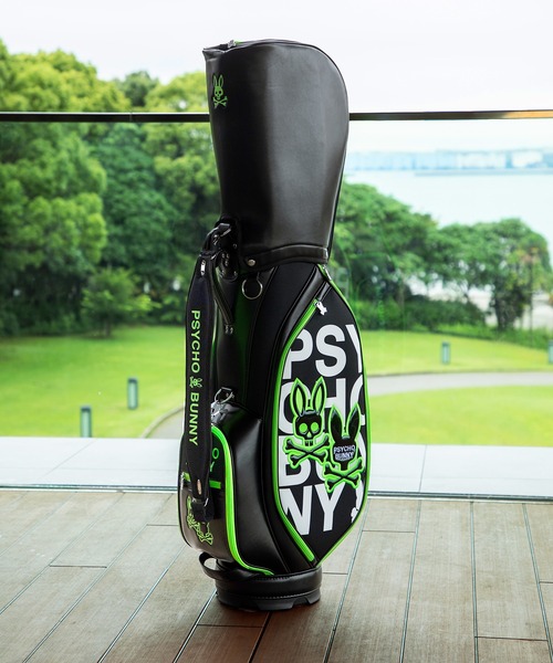 【新品未使用】Psycho Bunny キャディバッグ ブラック×ライムグリーン GOLF]カートキャディバッグ FLAGSHIP（ショルダーバッグ）｜Psycho