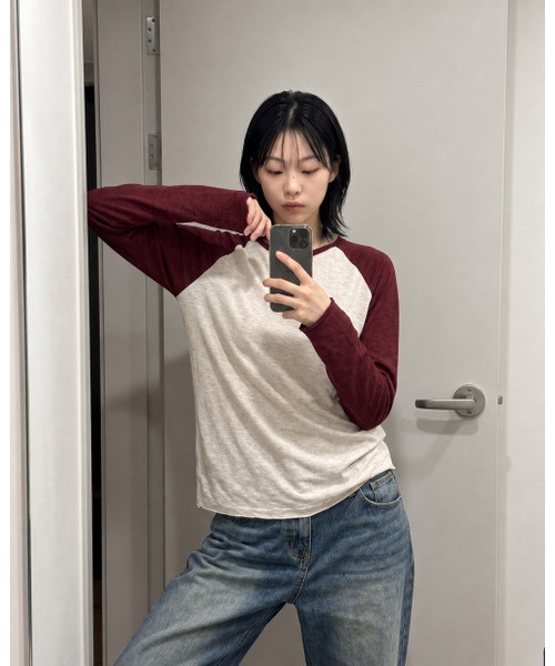 BALLUTE(バリュート)の「カットオフ ラグラン ロングスリーブ(アイボリー&レッド)(Tシャツ/カットソー・レディース・その他・SMALL/MEDIUM/LARGE)」の2枚目の写真