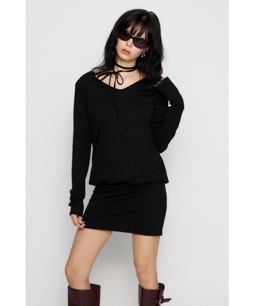 LAGUA GEM(ラグアジェム)の「SHOULDER PAD ミニワンピース(ワンピース・レディース・ブラック/杢グレー/アイボリー・SMALL/MEDIUM)」の16枚目の写真