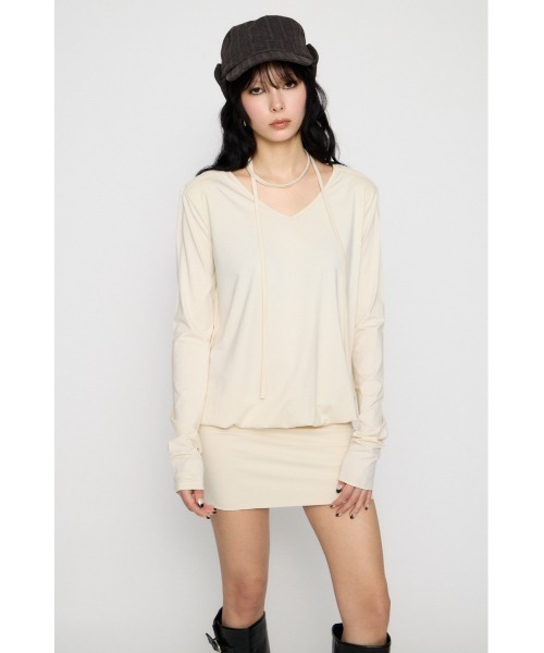 LAGUA GEM(ラグアジェム)の「SHOULDER PAD ミニワンピース(ワンピース・レディース・ブラック/杢グレー/アイボリー・SMALL/MEDIUM)」の8枚目の写真