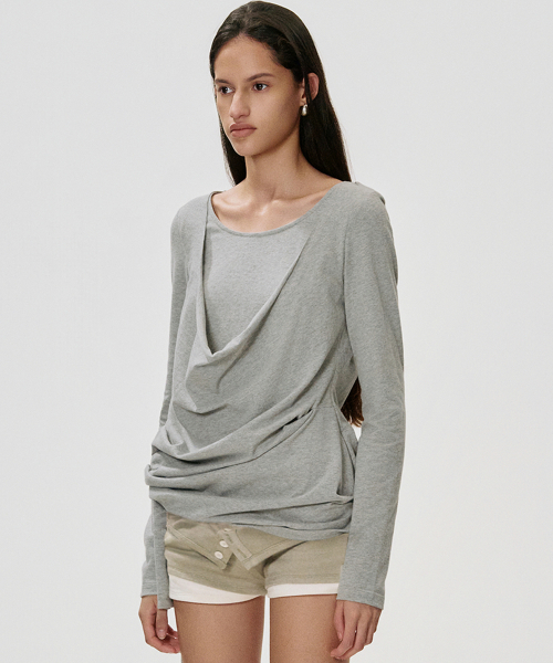 KIMZISU(キムジス)の「ディープカウルネックTシャツ_グレー(Tシャツ/カットソー・レディース・グレー系・SMALL/MEDIUM)」の2枚目の写真
