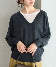 ウールブレンドVネックニット