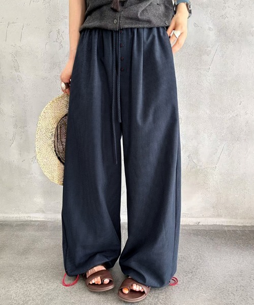 ONEP STAR(ワンピスター)の「千鳥格子柄ウエストデザインワイドパンツ(その他パンツ・レディース・ネイビー/ブラック・FREE)」の6枚目の写真