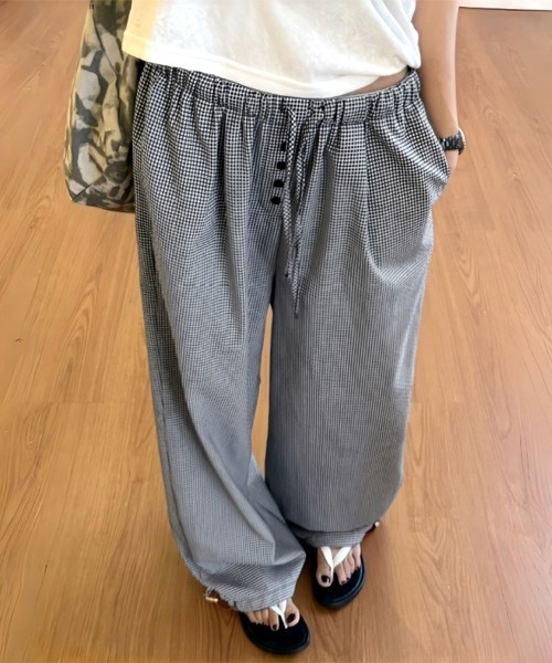 ONEP STAR(ワンピスター)の「千鳥格子柄ウエストデザインワイドパンツ(その他パンツ・レディース・ネイビー/ブラック・FREE)」の10枚目の写真