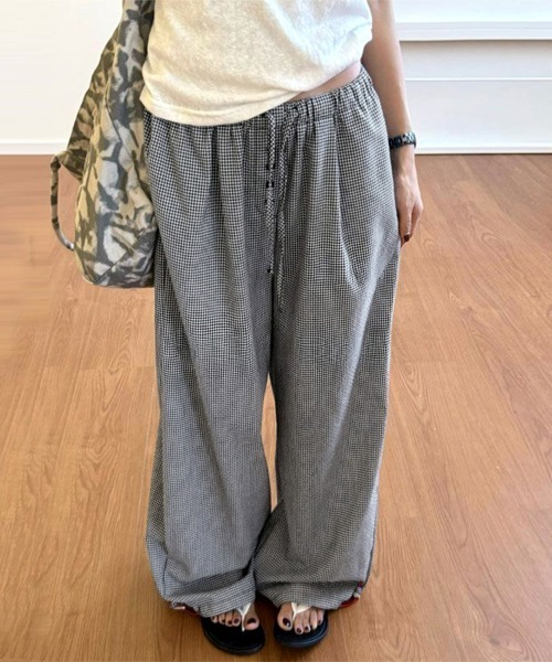 ONEP STAR(ワンピスター)の「千鳥格子柄ウエストデザインワイドパンツ(その他パンツ・レディース・ネイビー/ブラック・FREE)」の11枚目の写真