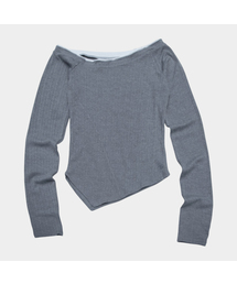 スリムアンバランスディテール配色レイヤードつなぎロングスリーブTシャツ_2COLOR