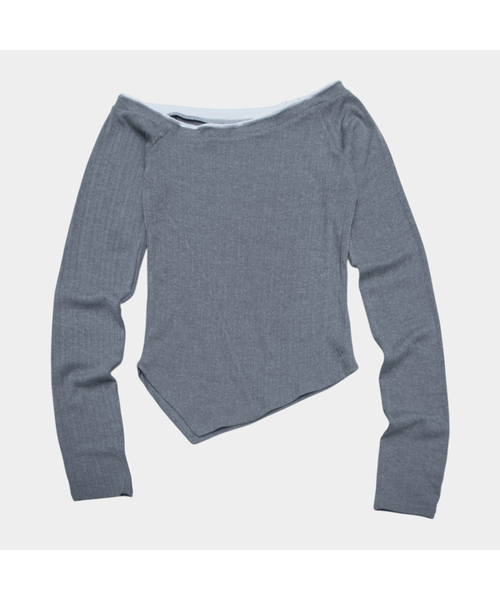 PLACE STUDIO(プレイススタジオ)の「スリムアンバランスディテール配色レイヤードつなぎロングスリーブTシャツ_2COLOR(Tシャツ/カットソー・レディース・ブラック/グレー・FREE)」の2枚目の写真
