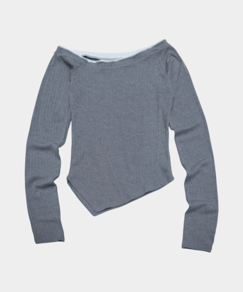 PLACE STUDIO(プレイススタジオ)の「スリムアンバランスディテール配色レイヤードつなぎロングスリーブTシャツ_2COLOR(Tシャツ/カットソー・レディース・ブラック/グレー・FREE)」の3枚目の写真