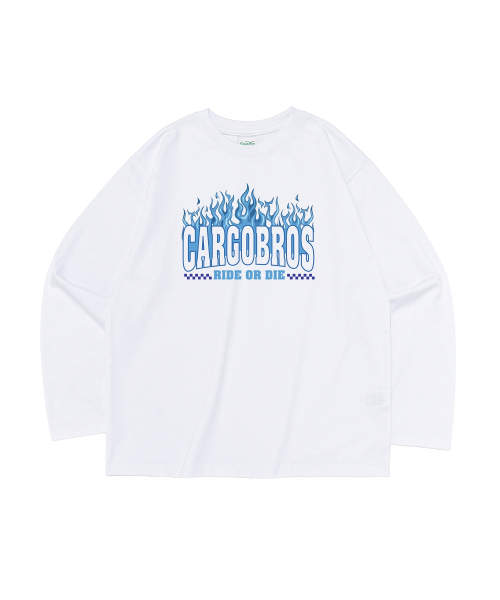 CARGOBROS(カーゴブロス)の「ブルーフレイムロゴロングスリーブ(ホワイト)(Tシャツ/カットソー・メンズ・その他・LARGE/MEDIUM/SMALL/X-LARGE)」の1枚目の写真
