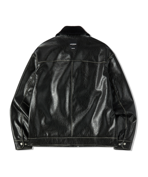 LIFE WORK（ライフワーク）の「PUレザー×コーデュロイ切替ジャンパー（ライダースジャケット・メンズ・ブラック・MEDIUM/LARGE）」の2枚目の写真