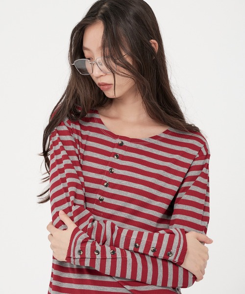 WISH FOR EVER（ウィッシュフォーエバー）の「ROLL-UP RIB HENRY NECK LONG SLEEVE/ロールアップリブヘンリーネックロングスリーブ（Tシャツ/カットソー・メンズ・ホワイト/グレー/オレンジ/ブラック/チャコールグレー×ブラック/ワインレッド・SMALL/LARGE/MEDIUM）」の5枚目の写真
