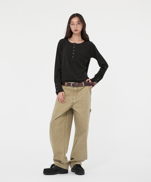 WISH FOR EVER（ウィッシュフォーエバー）の「ROLL-UP RIB HENRY NECK LONG SLEEVE/ロールアップリブヘンリーネックロングスリーブ（Tシャツ/カットソー・メンズ・ホワイト/グレー/オレンジ/ブラック/チャコールグレー×ブラック/ワインレッド・SMALL/LARGE/MEDIUM）」の10枚目の写真