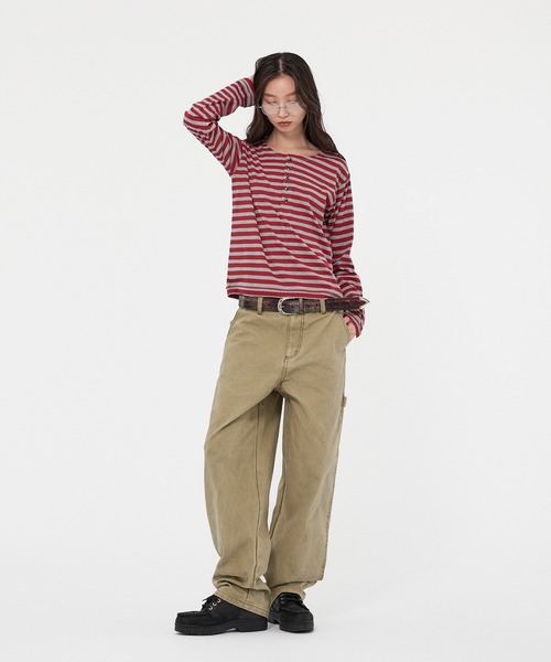 WISH FOR EVER（ウィッシュフォーエバー）の「ROLL-UP RIB HENRY NECK LONG SLEEVE/ロールアップリブヘンリーネックロングスリーブ（Tシャツ/カットソー・メンズ・ホワイト/グレー/オレンジ/ブラック/チャコールグレー×ブラック/ワインレッド・SMALL/LARGE/MEDIUM）」の13枚目の写真