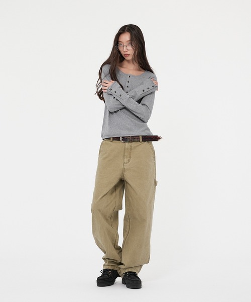 WISH FOR EVER（ウィッシュフォーエバー）の「ROLL-UP RIB HENRY NECK LONG SLEEVE/ロールアップリブヘンリーネックロングスリーブ（Tシャツ/カットソー・メンズ・ホワイト/グレー/オレンジ/ブラック/チャコールグレー×ブラック/ワインレッド・SMALL/LARGE/MEDIUM）」の11枚目の写真
