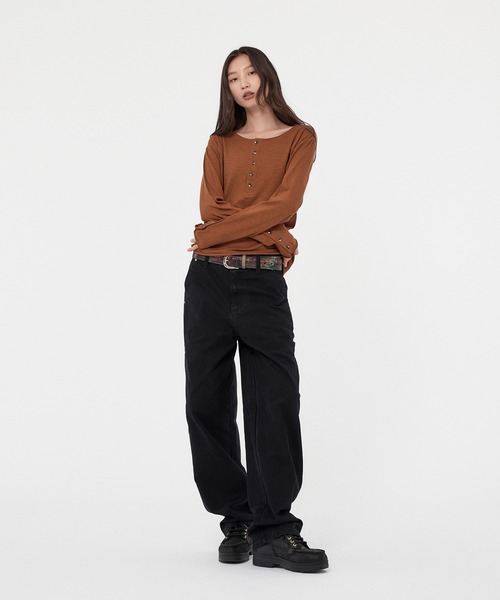 WISH FOR EVER（ウィッシュフォーエバー）の「ROLL-UP RIB HENRY NECK LONG SLEEVE/ロールアップリブヘンリーネックロングスリーブ（Tシャツ/カットソー・メンズ・ホワイト/グレー/オレンジ/ブラック/チャコールグレー×ブラック/ワインレッド・SMALL/LARGE/MEDIUM）」の14枚目の写真
