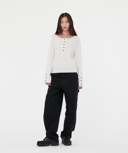 WISH FOR EVER（ウィッシュフォーエバー）の「ROLL-UP RIB HENRY NECK LONG SLEEVE/ロールアップリブヘンリーネックロングスリーブ（Tシャツ/カットソー・メンズ・ホワイト/グレー/オレンジ/ブラック/チャコールグレー×ブラック/ワインレッド・SMALL/LARGE/MEDIUM）」の9枚目の写真