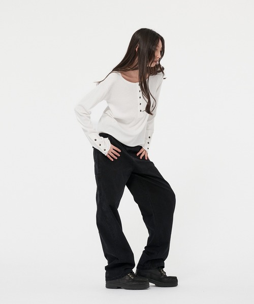 WISH FOR EVER（ウィッシュフォーエバー）の「ROLL-UP RIB HENRY NECK LONG SLEEVE/ロールアップリブヘンリーネックロングスリーブ（Tシャツ/カットソー・メンズ・ホワイト/グレー/オレンジ/ブラック/チャコールグレー×ブラック/ワインレッド・SMALL/LARGE/MEDIUM）」の16枚目の写真