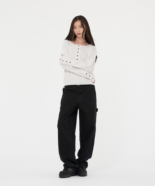 WISH FOR EVER（ウィッシュフォーエバー）の「ROLL-UP RIB HENRY NECK LONG SLEEVE/ロールアップリブヘンリーネックロングスリーブ（Tシャツ/カットソー・メンズ・ホワイト/グレー/オレンジ/ブラック/チャコールグレー×ブラック/ワインレッド・SMALL/LARGE/MEDIUM）」の15枚目の写真