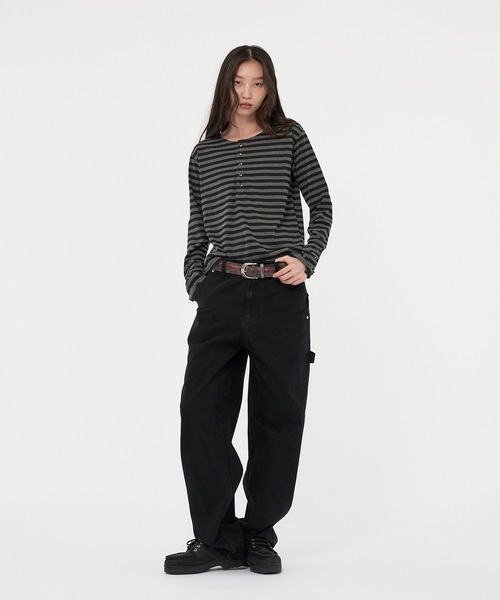 WISH FOR EVER（ウィッシュフォーエバー）の「ROLL-UP RIB HENRY NECK LONG SLEEVE/ロールアップリブヘンリーネックロングスリーブ（Tシャツ/カットソー・メンズ・ホワイト/グレー/オレンジ/ブラック/チャコールグレー×ブラック/ワインレッド・SMALL/LARGE/MEDIUM）」の12枚目の写真