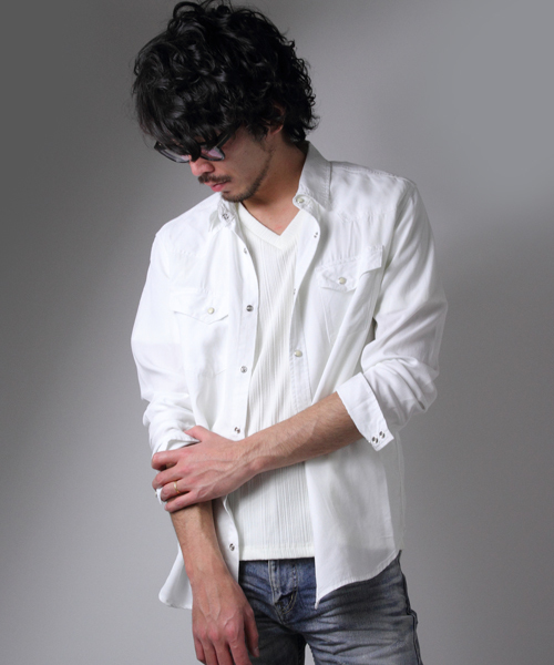 JACKROSE（ジャックローズ）の「テンセルカラーウエスタンシャツ（シャツ/ブラウス・メンズ・ベージュ/ネイビー/ピンク/ホワイト・L/M/XL）」の2枚目の写真