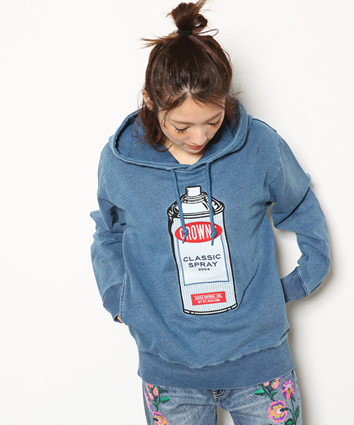 RODEO CROWNS WIDE BOWL（ロデオクラウンズワイドボウル）の「ヒッコリー スプレー缶 パーカー（パーカー・レディース・ブラック/ライトブルー/オフホワイト/トップグレー/ミント・FREE）」の5枚目の写真