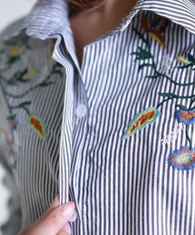 アンティカ☆ストライプ×花柄シャツ antiqua ブラウス シャツ 花柄ストライプシャツ レディース : ZOZOTOWN