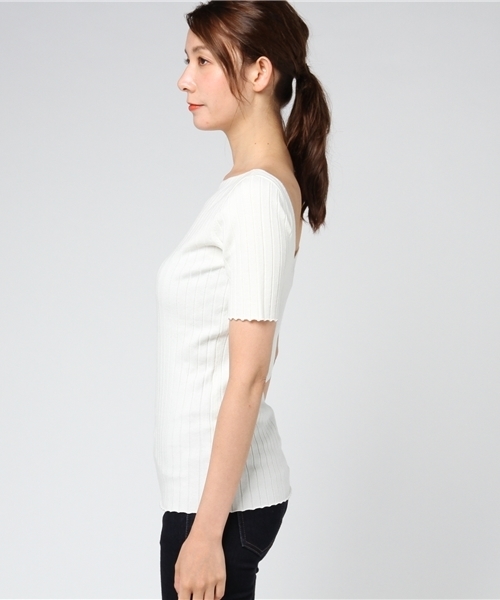 DEMYLEE（デミリー）の「DEMYLEE 半袖ニット（ニット/セーター・レディース・ホワイト/ネイビー/ボルドー・X-SMALL/SMALL）」の5枚目の写真